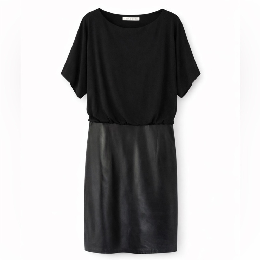 Trina Turk Black Lamb Leather Skirt Dress Dolman Sleeve Size 2